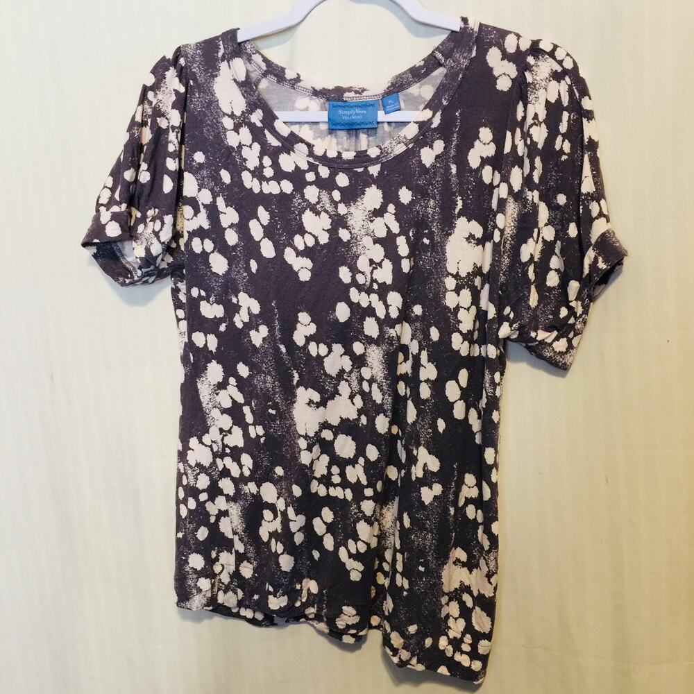 Lauren Conrad women's short sleeve top gray floral M